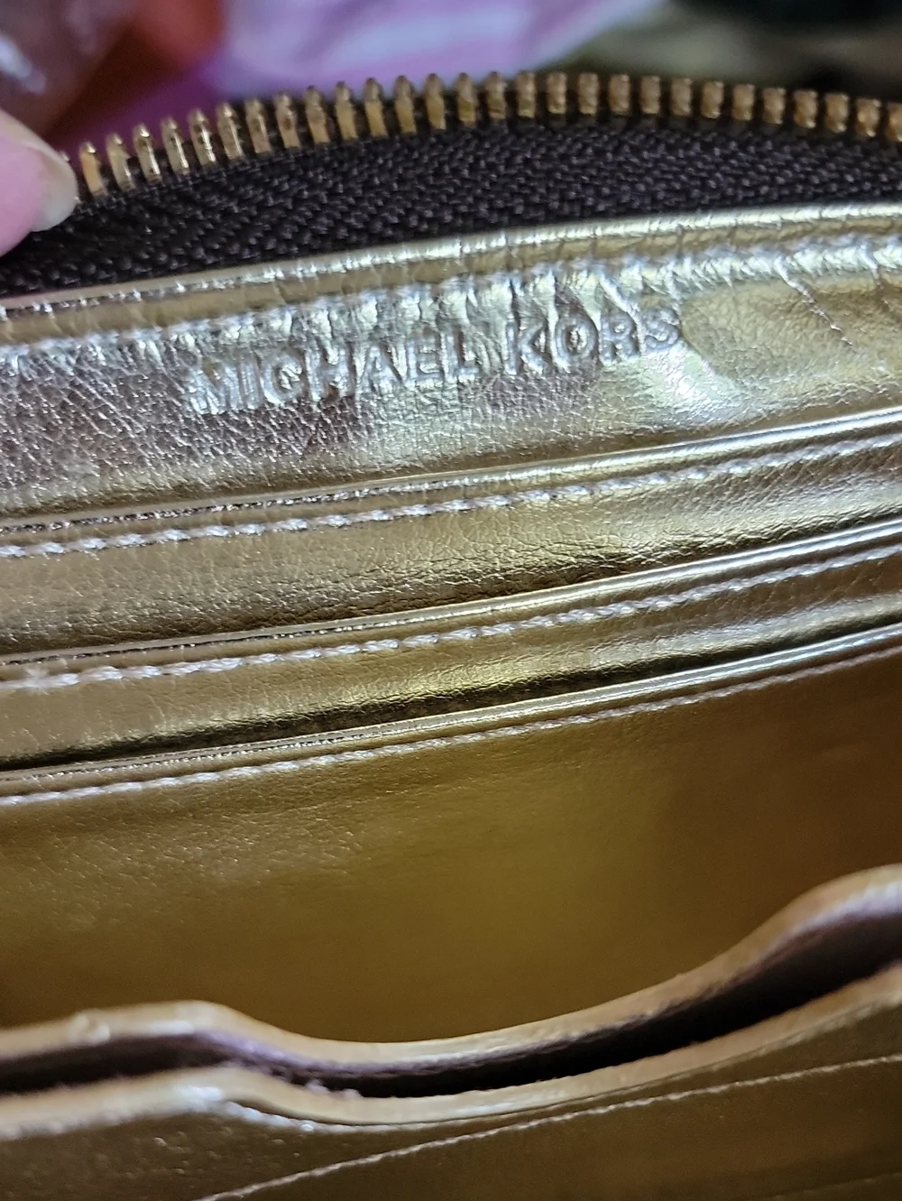 Michael Kors Signature Wristlet Wallet in Brown with Pink Strap